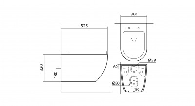 Унитаз подвесной безободковый AQUATEK ЕВРОПА AQ1901-00 525*360*320 мм, горизонтальный выпуск, тонкое сиденье с механизмом плавного закрывания, крепеж  - вид 1 миниатюра