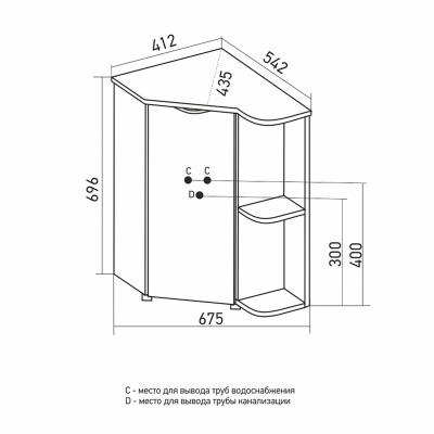 Тумба для ванной MIXLINE КОРНЕР правая, дуб (548962) - вид 3 миниатюра